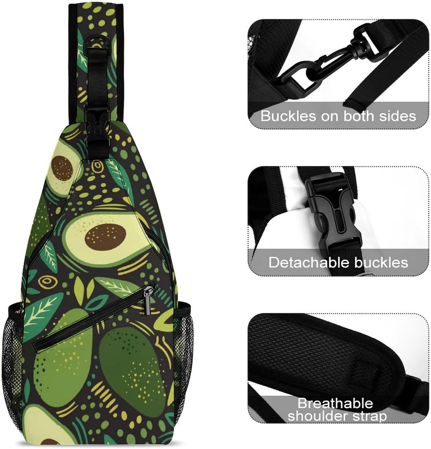 Avocado Fruit Sling Backpack Mans Womens Crossbody Backpack Chest Bag Gym Daypack Shoulder Bag Casual Daypacks Leisure Backpacks