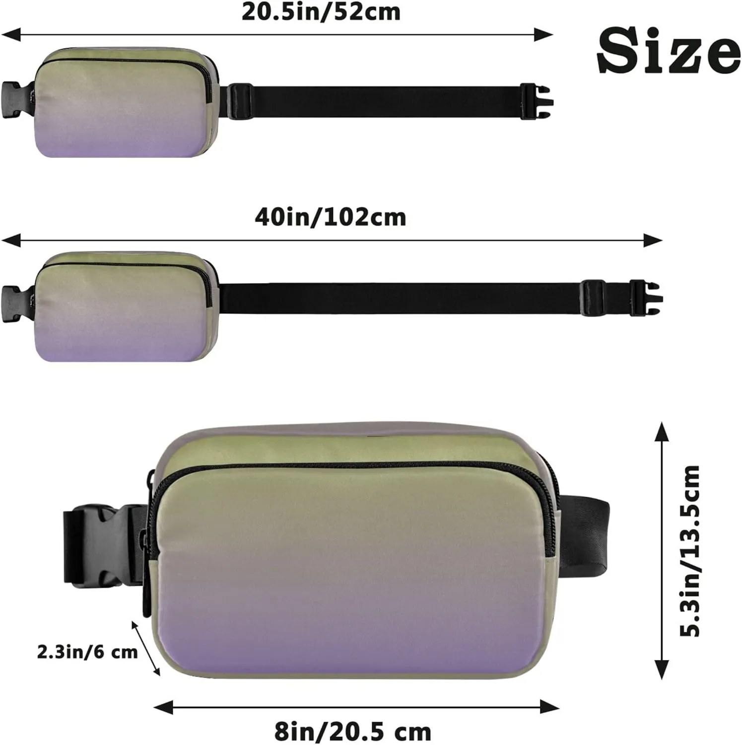 Avocado Green Medium Purple Gradient Fanny Pack for Women Waterproof Hip Bag Belt Purse Neon Travel Waist Bag