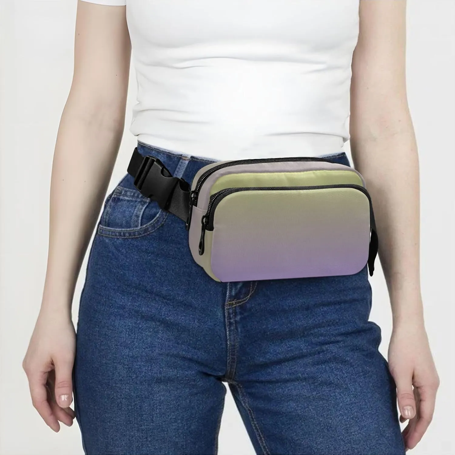 Avocado Green Medium Purple Gradient Fanny Pack for Women Waterproof Hip Bag Belt Purse Neon Travel Waist Bag