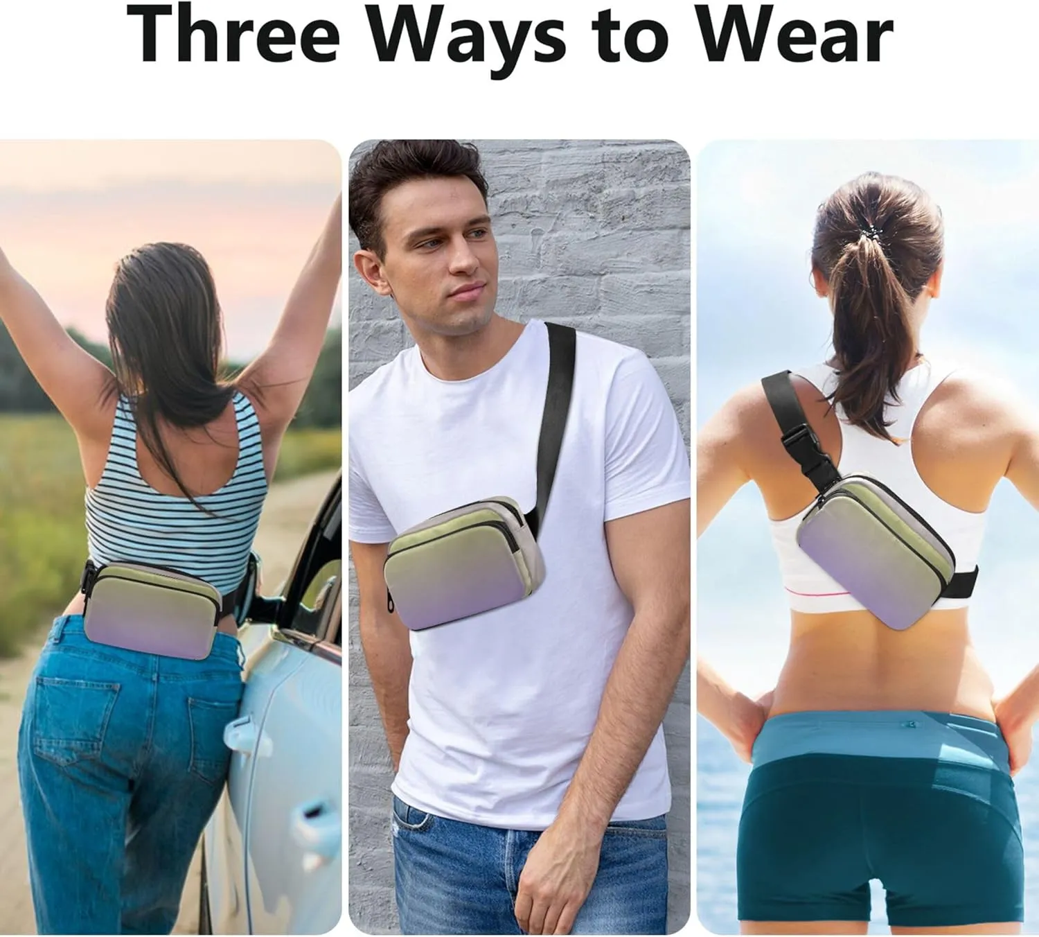Avocado Green Medium Purple Gradient Fanny Pack for Women Waterproof Hip Bag Belt Purse Neon Travel Waist Bag