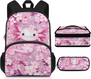 Axolotl Backpack and Lunch Box Set Boys Girls Toddler Supplies Essentials Aesthetic Bookbag with Carrying Handle 15 inch Cute Kindergarten Backpacks Enough for Your Daily Use