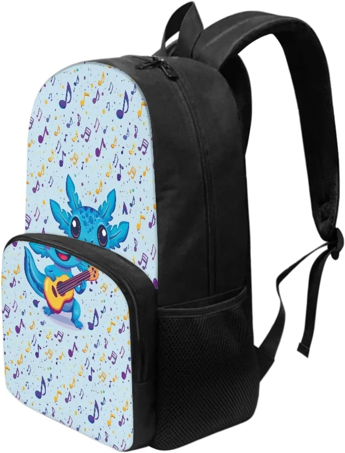 Axolotl Music Notes Blue Pattern Kids Backpack for Boys Girls Elementary Students Bookbag Middle School Bag Lightweight Children Travel Bag Backpacks Laptop Bag