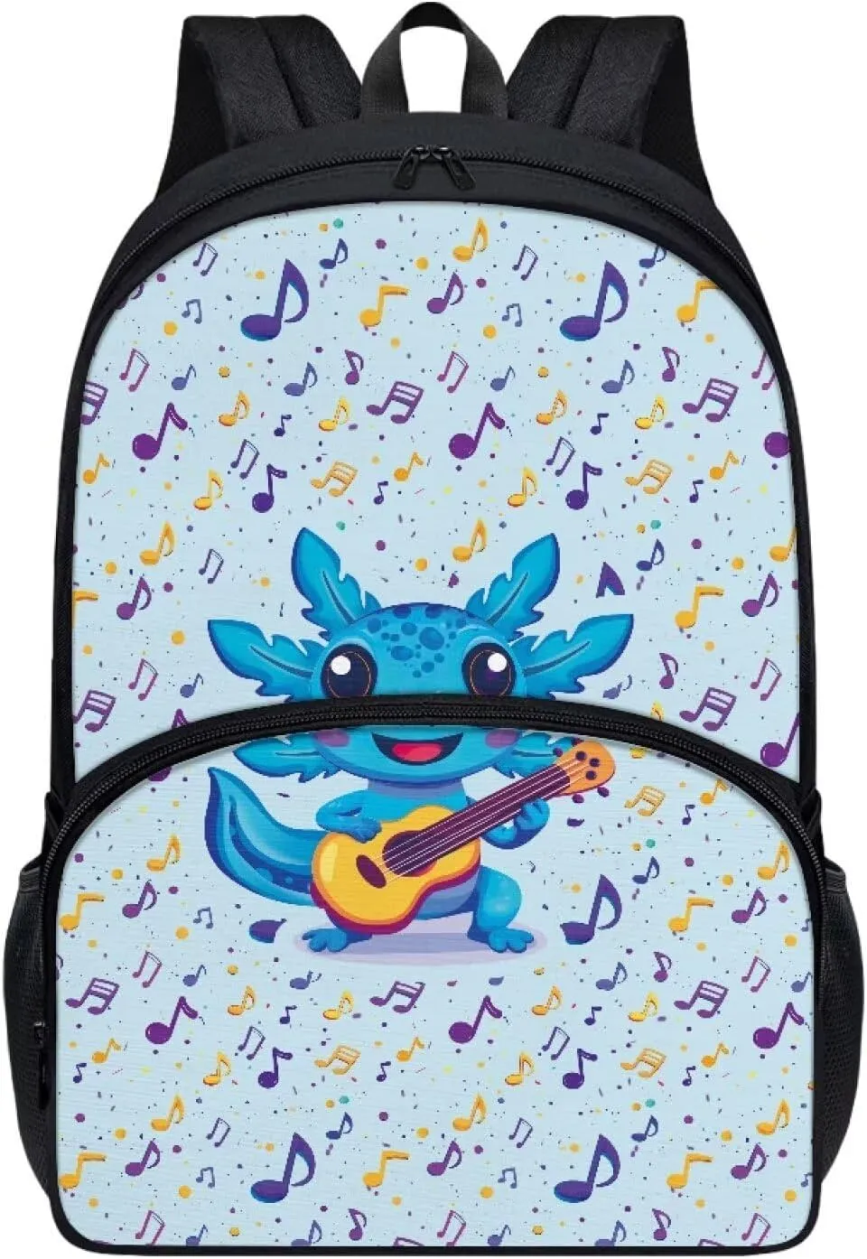 Axolotl Music Notes Blue Pattern Kids Backpack for Boys Girls Elementary Students Bookbag Middle School Bag Lightweight Children Travel Bag Backpacks Laptop Bag