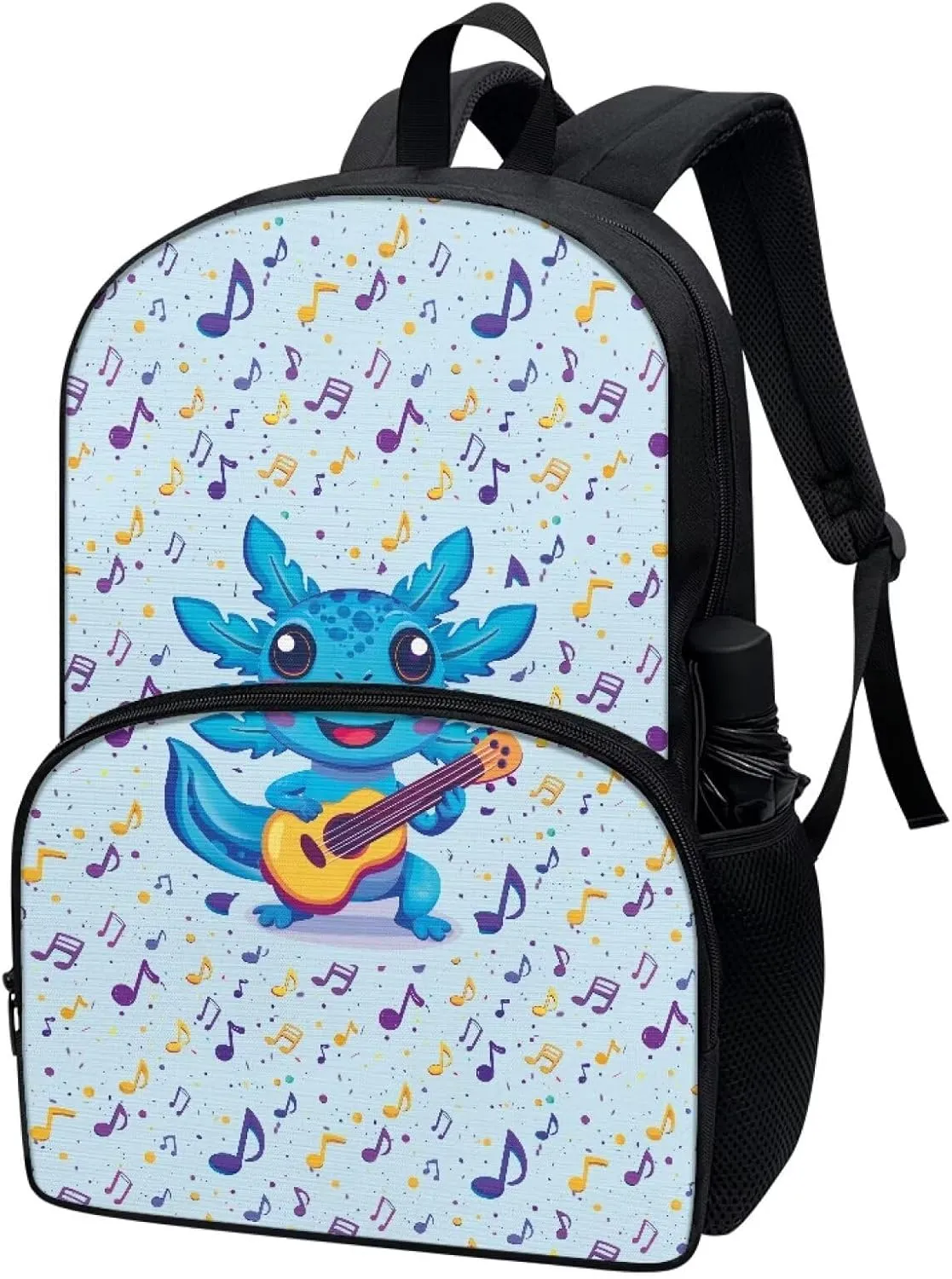 Axolotl Music Notes Blue Pattern Kids Backpack for Boys Girls Elementary Students Bookbag Middle School Bag Lightweight Children Travel Bag Backpacks Laptop Bag