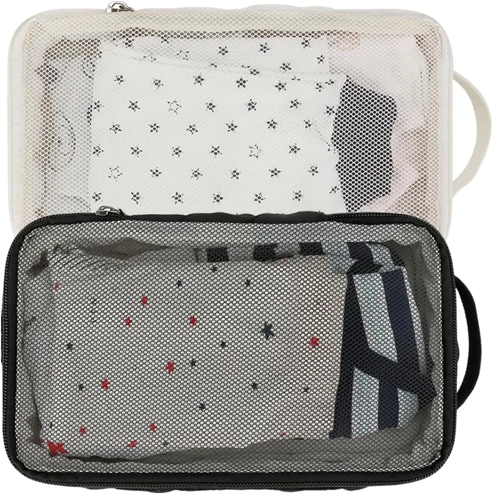 Baby Diaper Bag Organizer Pouches - 2 Pack Waterproof Pod Hanging Diaper Bag Mesh Bag Reusable, Washable or Baby Cloth Diapers (Black&White)