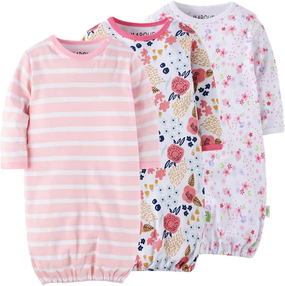 Baby Sleep Gown - Organic Cotton Lightweight 0-18 Months Sleeper for Easier Diaper Changing with Mitten Cuffs