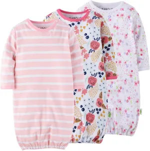 Baby Sleep Gown - Organic Cotton Lightweight 0-18 Months Sleeper for Easier Diaper Changing with Mitten Cuffs