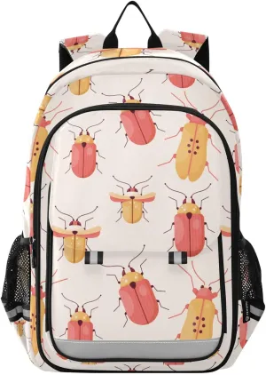 Backpack Beetles Ladybugs Kids School Bag Lightweight Laptop Backpack Elementary Capacity Student Bookbags for Travel Daypack with Reflective Stripes