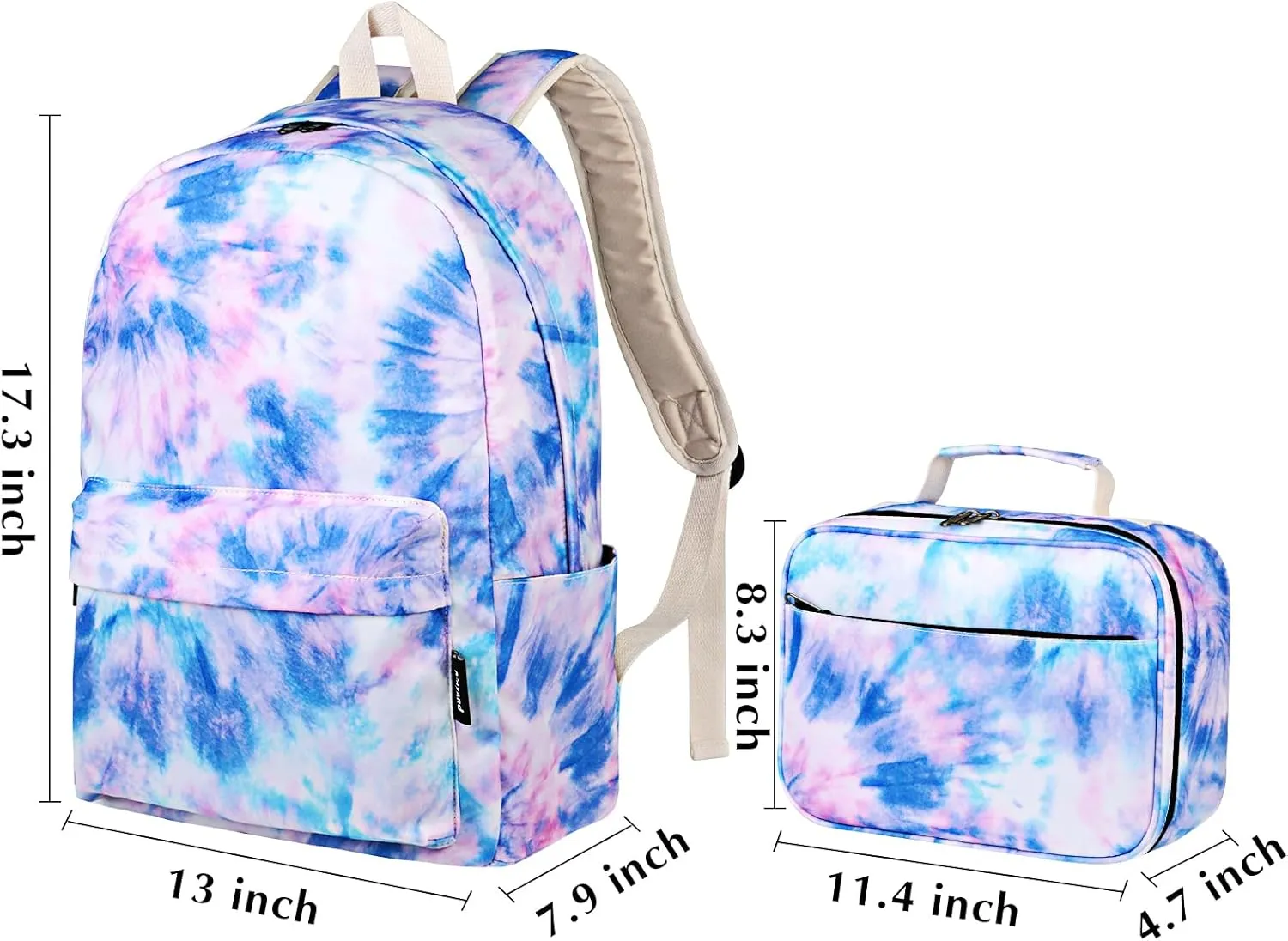 Backpack for Girls, School Bookbag for Teens Lightweight 2 In 1 Girls Backpack with Lunch Box Set Travel Laptop Backpack Casual Daypacks (Tie-Dye Blue Purple)