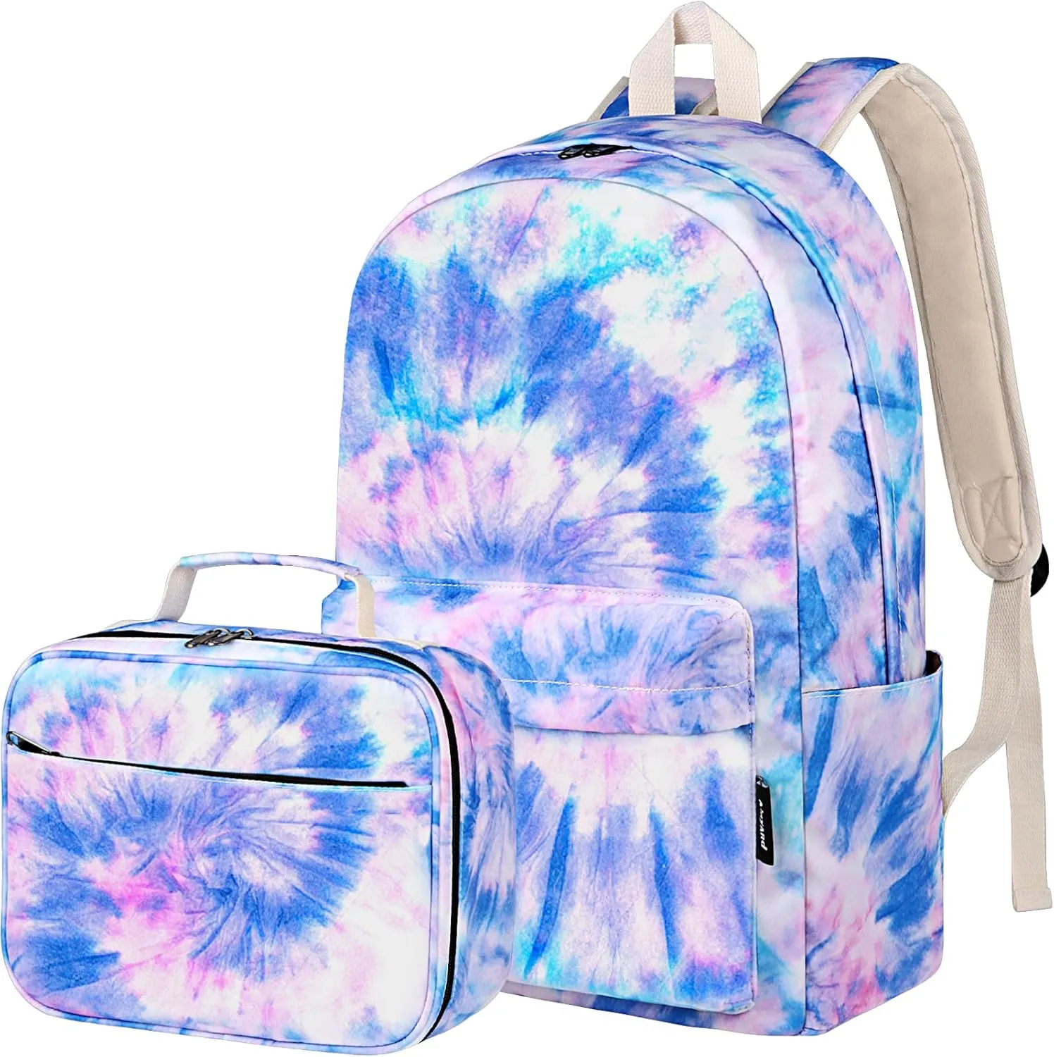Backpack for Girls, School Bookbag for Teens Lightweight 2 In 1 Girls Backpack with Lunch Box Set Travel Laptop Backpack Casual Daypacks (Tie-Dye Blue Purple)