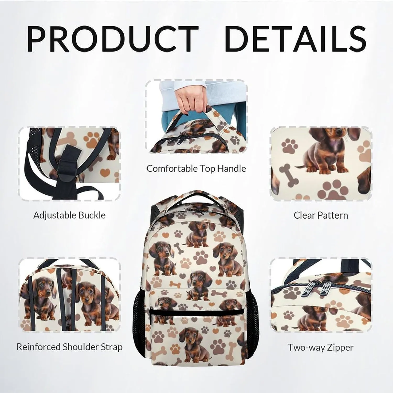 Backpack for Kids, Cute Dachshunds Backpack with Lunch Box for Boys Girls, 17 Inch Dog 3 in 1 Bookbag Set for Elementary Middle