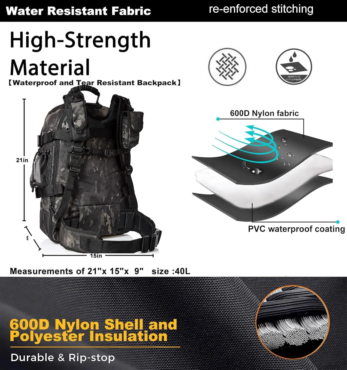 Backpack for Men 3 Day Pack for Hiking Camping Travel