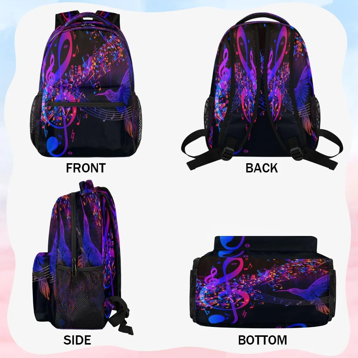 Backpack for Women Men, Music NoteCasual Backpacks, Waterproof Lightweight Hummingbird Daypack Bags for Travel Camping Work