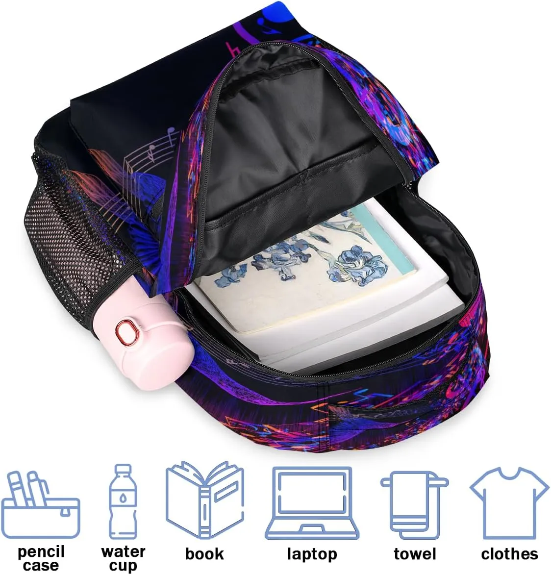 Backpack for Women Men, Music NoteCasual Backpacks, Waterproof Lightweight Hummingbird Daypack Bags for Travel Camping Work
