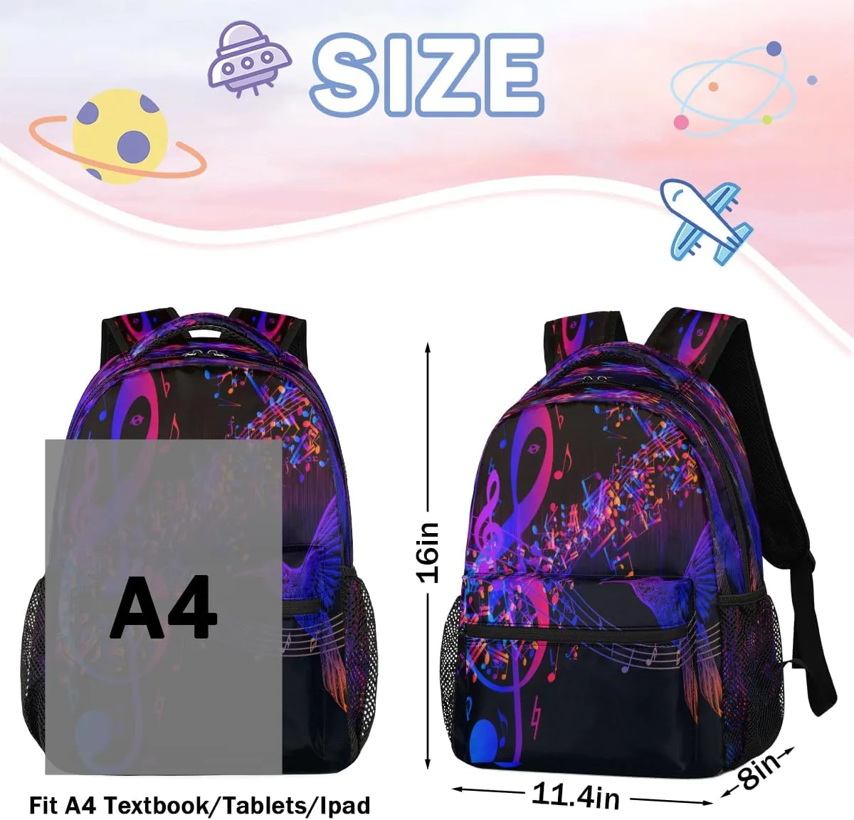 Backpack for Women Men, Music NoteCasual Backpacks, Waterproof Lightweight Hummingbird Daypack Bags for Travel Camping Work