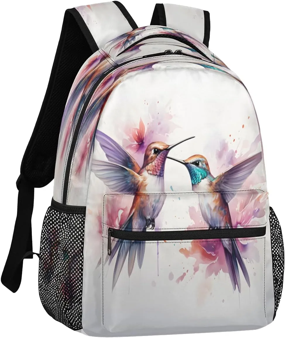 Backpack for Women Men, Watercolor Birds Casual Backpacks, Waterproof Lightweight Hummingbird Daypack Bags for Travel Camping Work