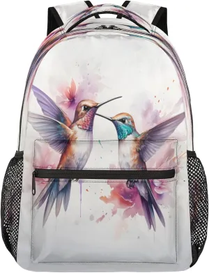 Backpack for Women Men, Watercolor Birds Casual Backpacks, Waterproof Lightweight Hummingbird Daypack Bags for Travel Camping Work
