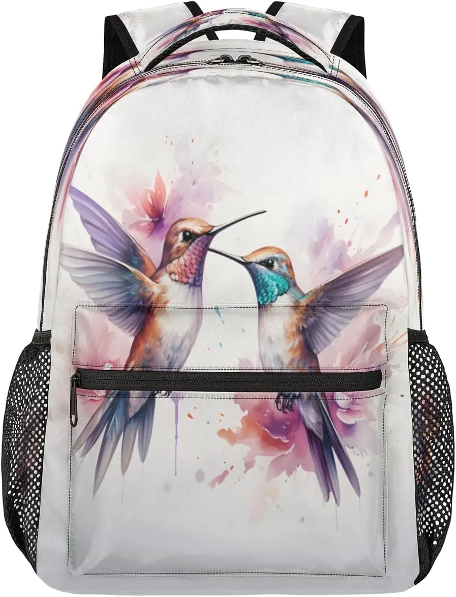 Backpack for Women Men, Watercolor Birds Casual Backpacks, Waterproof Lightweight Hummingbird Daypack Bags for Travel Camping Work