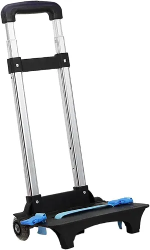 Backpack Hand Truck Backpack Trolley Compact, Aluminum Alloy, Portable, Wheeled Hand Trolley Wheeled Cart for Travel Office, 2 Wheel Dark Blue