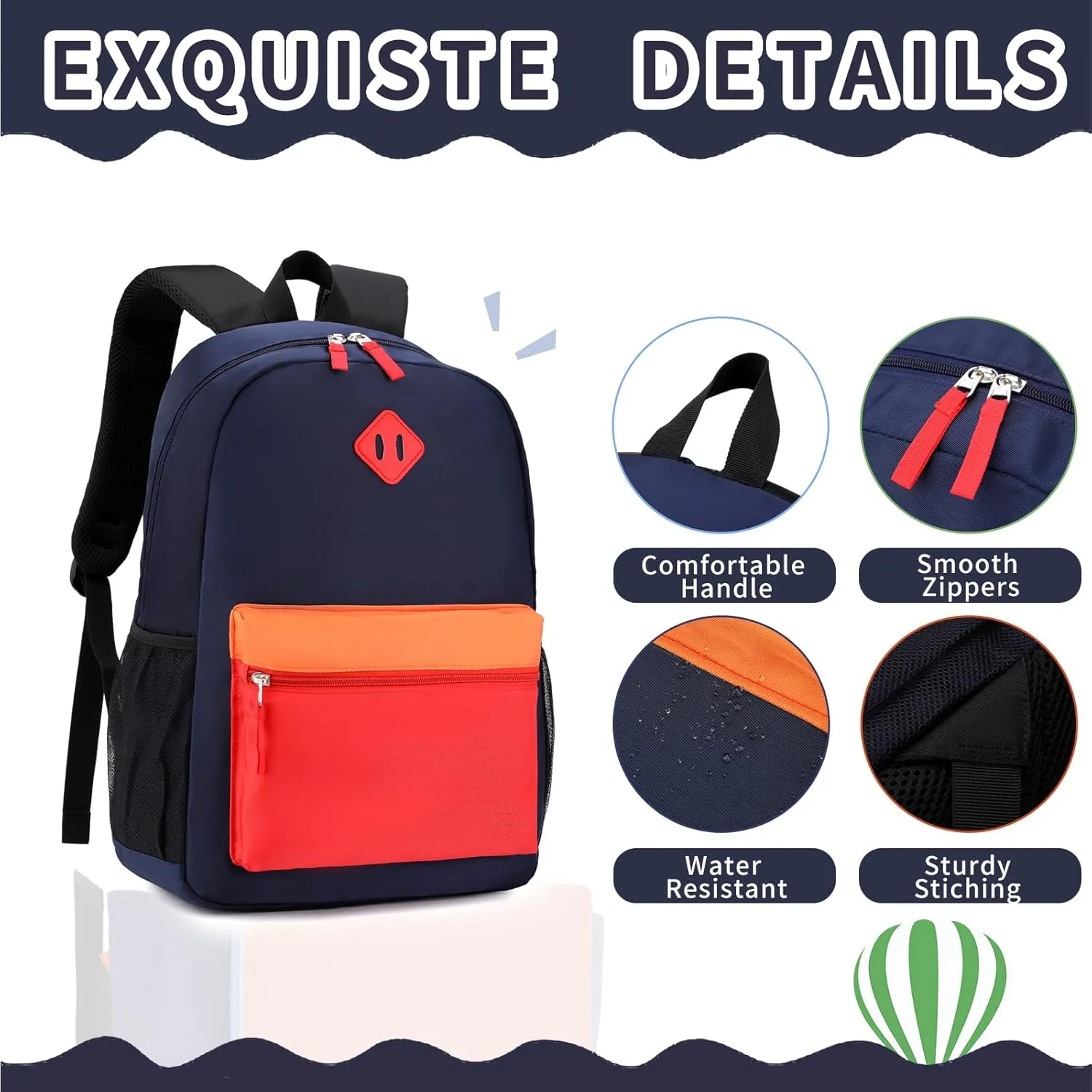 Backpack Set for Girls Boy Kids Backpack with Lunch Box for Elementary Primary Kindergarten School Bag (Navy Red Set, Large)