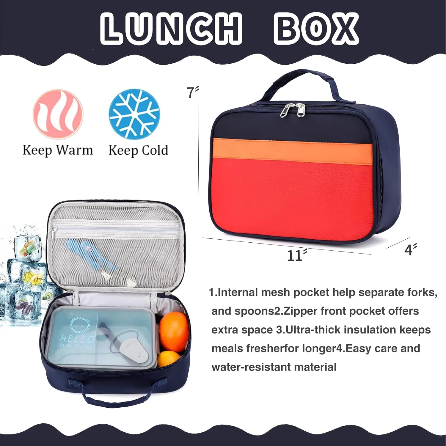 Backpack Set for Girls Boy Kids Backpack with Lunch Box for Elementary Primary Kindergarten School Bag (Navy Red Set, Large)