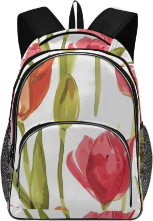 Backpacks 22L Three Layer Arc Book Bag Lightweight for Travel Camping Hiking Rucksack Daypack Kids & Adults Cute Tulips