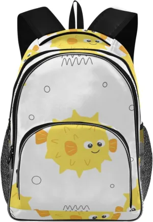 Backpacks 22L Three Layer Arc Book Bag Lightweight for Travel Camping Hiking Rucksack Daypack Kids & Adults Cute Yellow Blow Fish