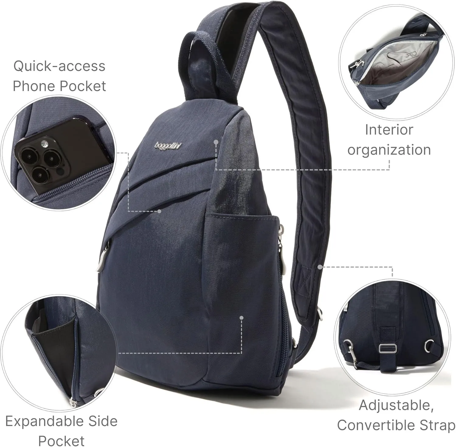 Baggallini Medium Sling Backpack - Lightweight Sling Bag with Convertible Adjustable Shoulder Strap