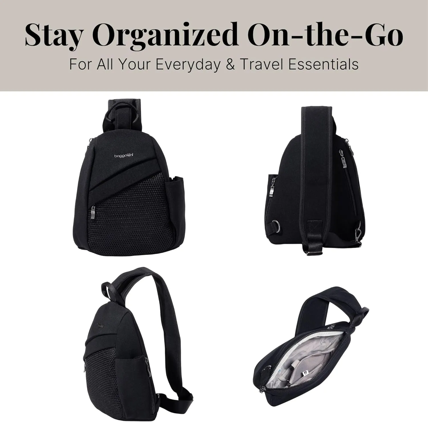 Baggallini Medium Sling Backpack - Lightweight Sling Bag with Convertible Adjustable Shoulder Strap