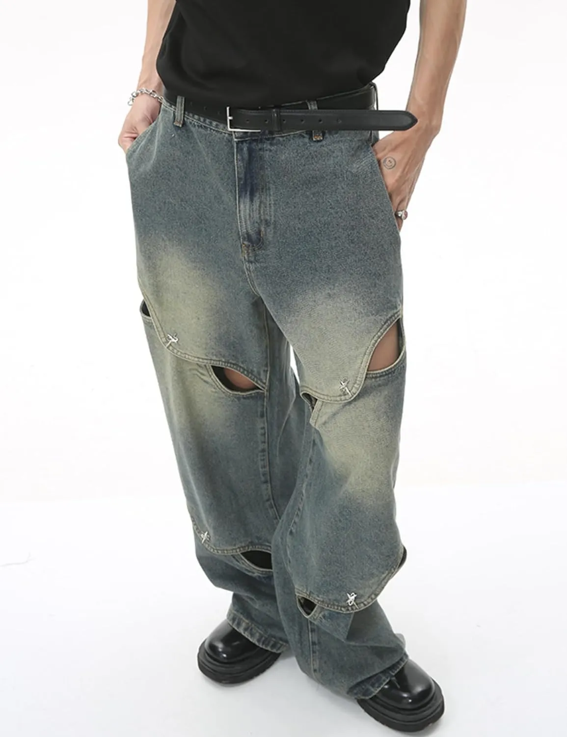 Baggy Jeans for Men Y2k Hip Hop Streetwear Jeans Grunge Cut Out Pants Vintage Skater Jeans