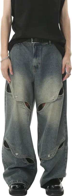 Baggy Jeans for Men Y2k Hip Hop Streetwear Jeans Grunge Cut Out Pants Vintage Skater Jeans