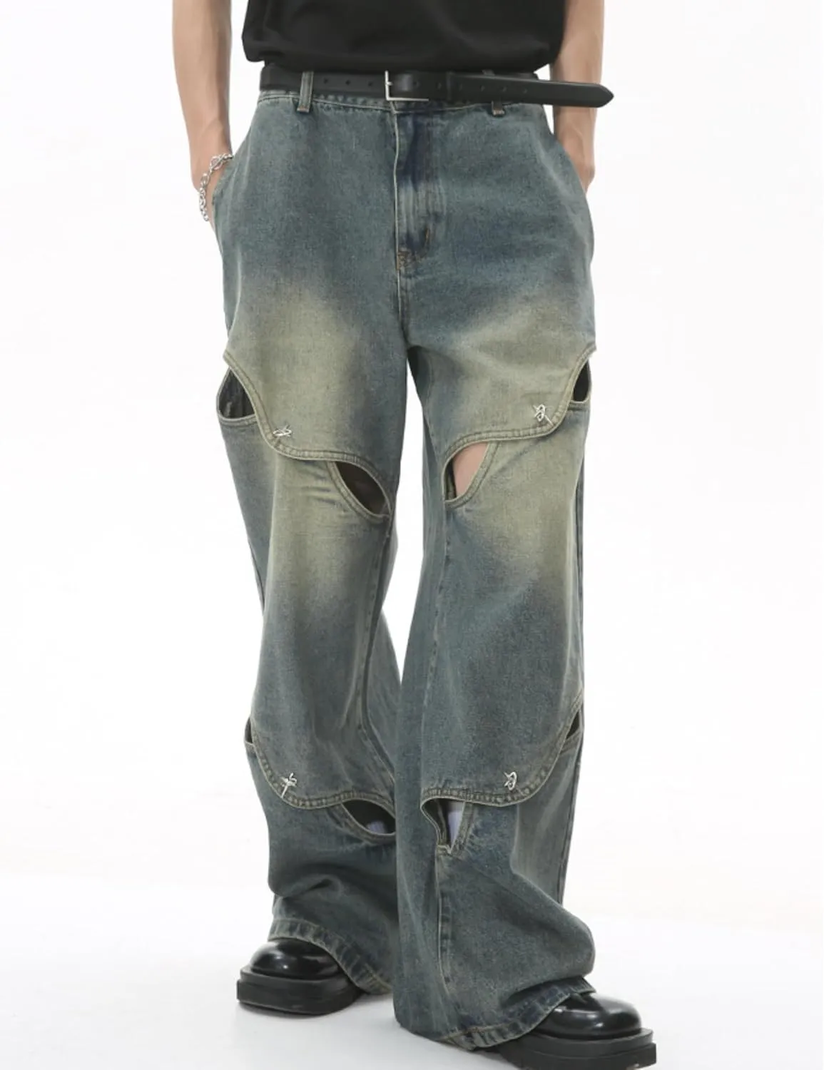 Baggy Jeans for Men Y2k Hip Hop Streetwear Jeans Grunge Cut Out Pants Vintage Skater Jeans