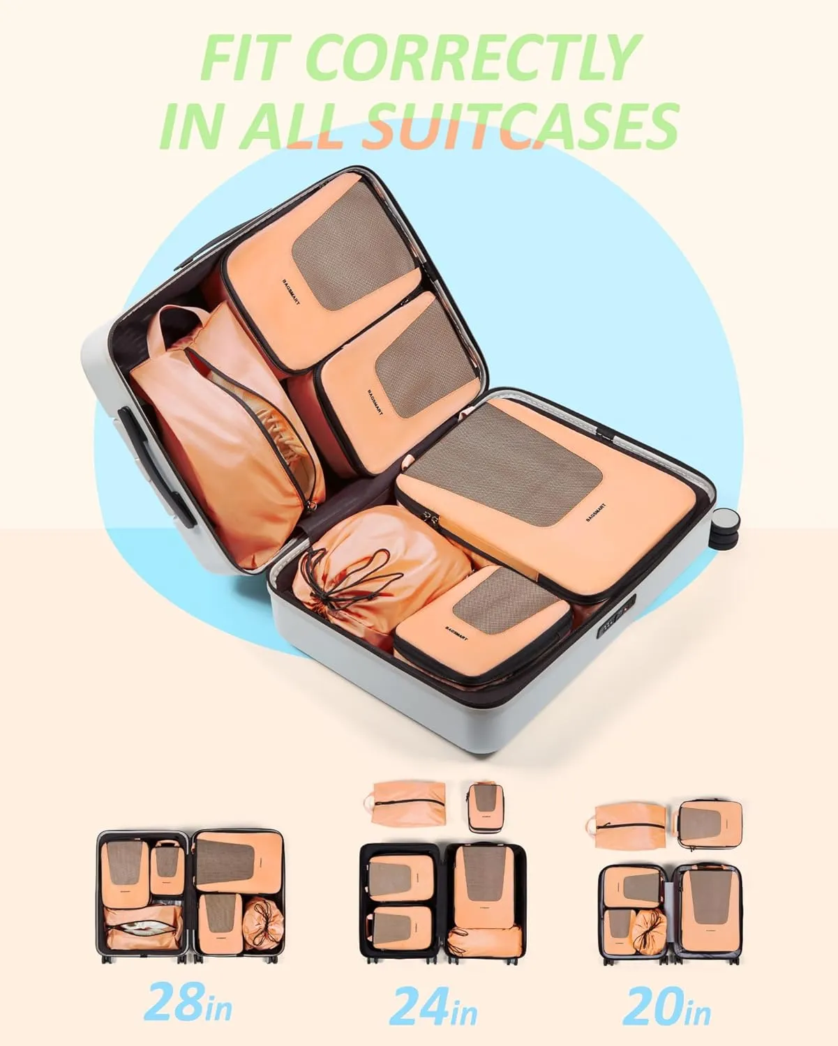 BAGSMART Compression Packing Cubes for Travel, 6 Set/4 Set Packing Cubes for Suitcases, Compression Suitcase Organizer Bags Set for Travel Essentials, Lightweight Packing Organizers