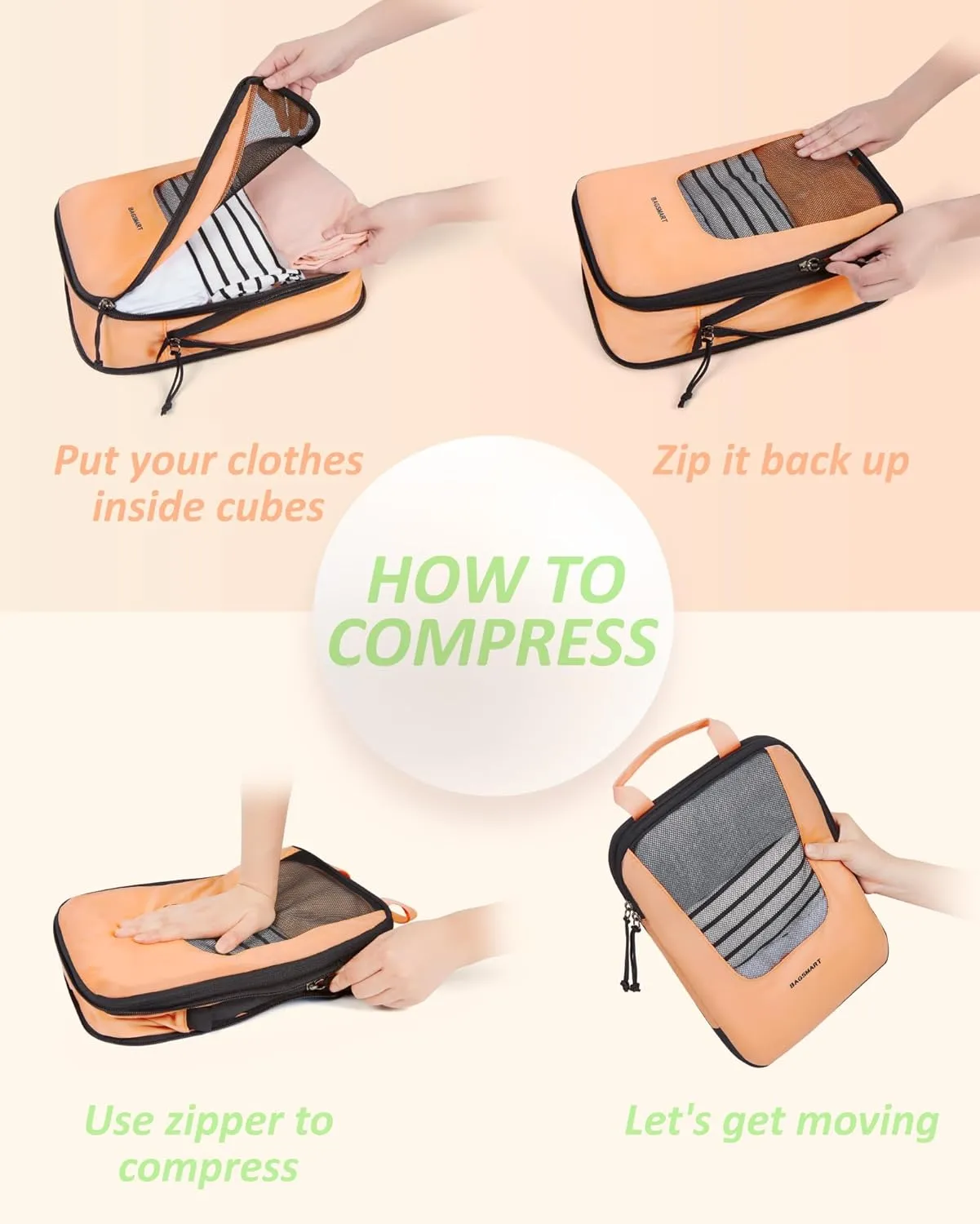BAGSMART Compression Packing Cubes for Travel, 6 Set/4 Set Packing Cubes for Suitcases, Compression Suitcase Organizer Bags Set for Travel Essentials, Lightweight Packing Organizers