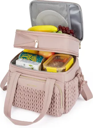 BAGSMART Insulated Lunch Box for Women, Double Deck Leakproof Cooler Bag with Expandable Design for Office Work & Outdoor Picnic