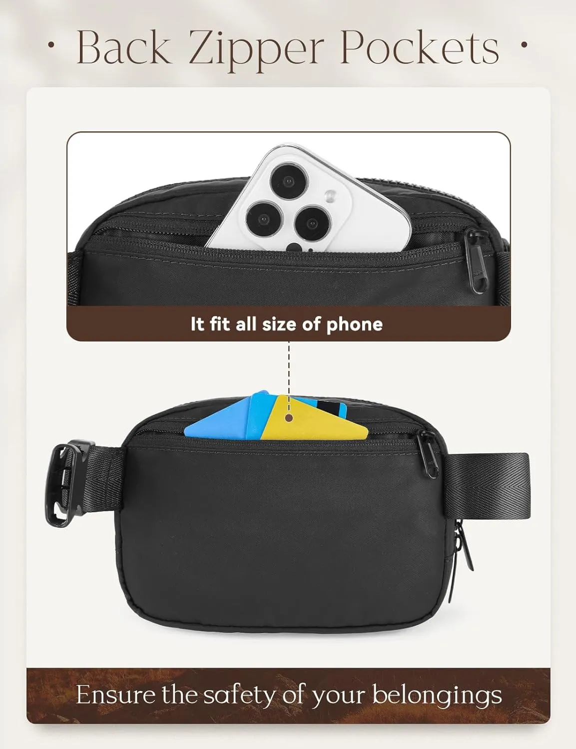 BALEAF Fanny Pack for Women Belt Bag Water Resistant Fashion Crossbody Waist Packs Adjustable Strap Black 1L