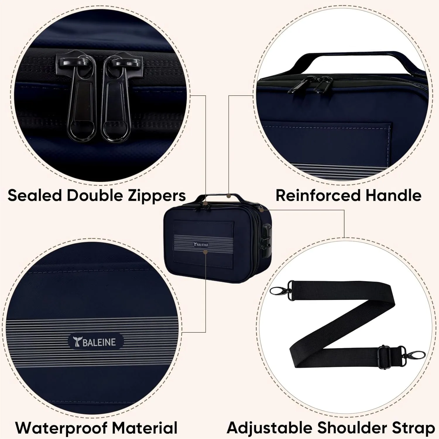 BALEINE Large Smell Proof Bag with Combination Lock, Stash Bag Odor Proof Pouch Organizer (Navy)