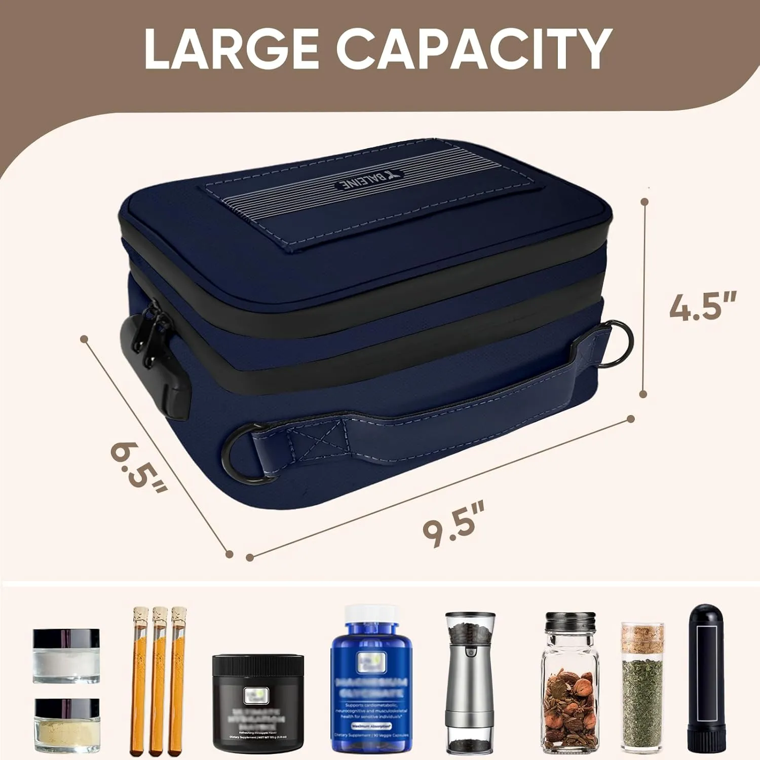 BALEINE Large Smell Proof Bag with Combination Lock, Stash Bag Odor Proof Pouch Organizer (Navy)