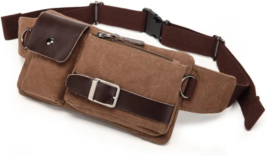 BAOSHA YB-01 Vintage Men's Waist Bag Sports Waist Pack Bum Bag Security Money Waist Day Pack Pouch Hip Belt Bag Bumbag Coffee