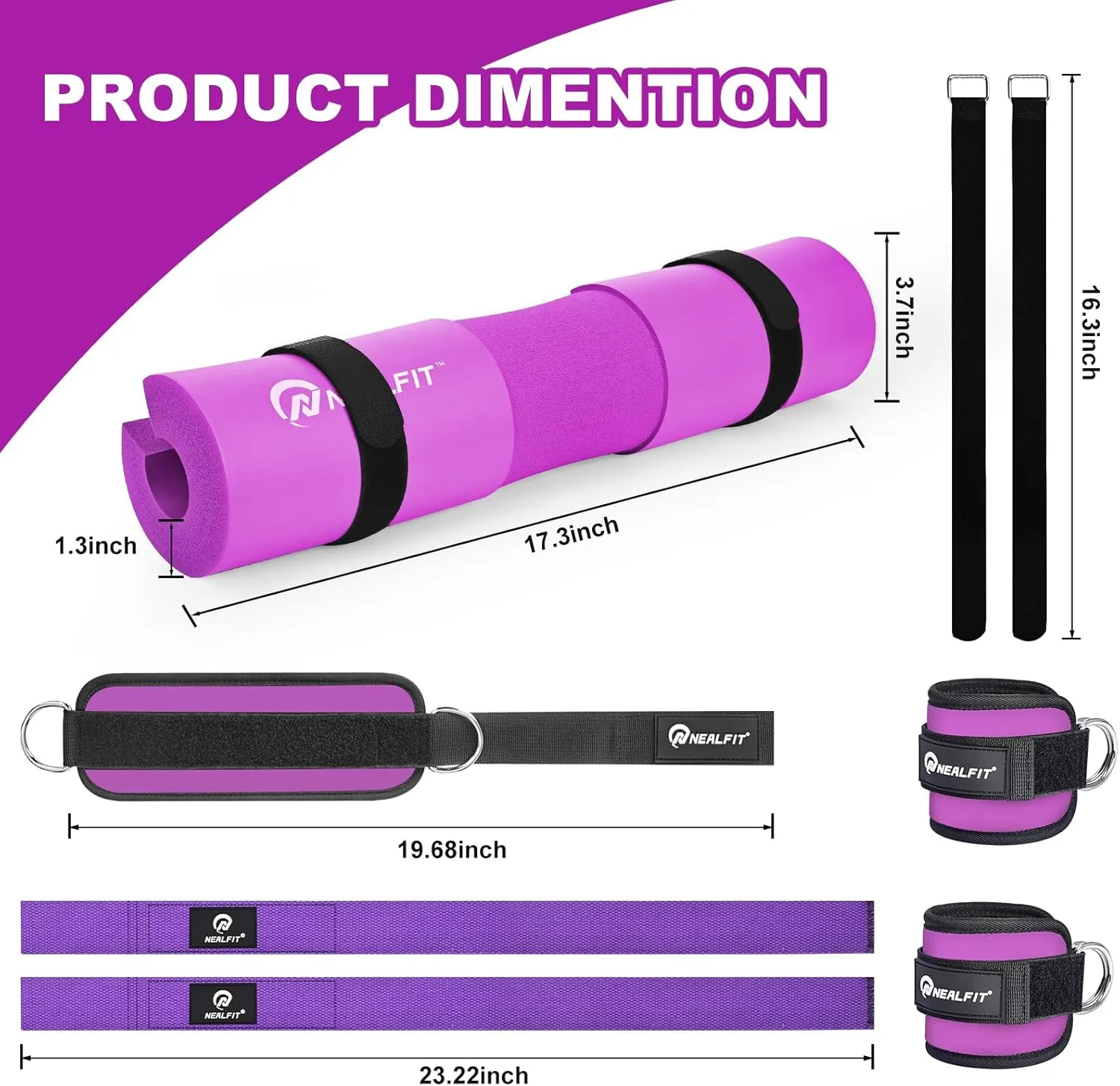 Barbell Pad Set with Lifting Straps & Ankle Straps - Squat Pad for Hip Thrusts, Lunges, Weightlifting - Heavy Duty Strength Training Equipment for Powerlifting, Home Gym