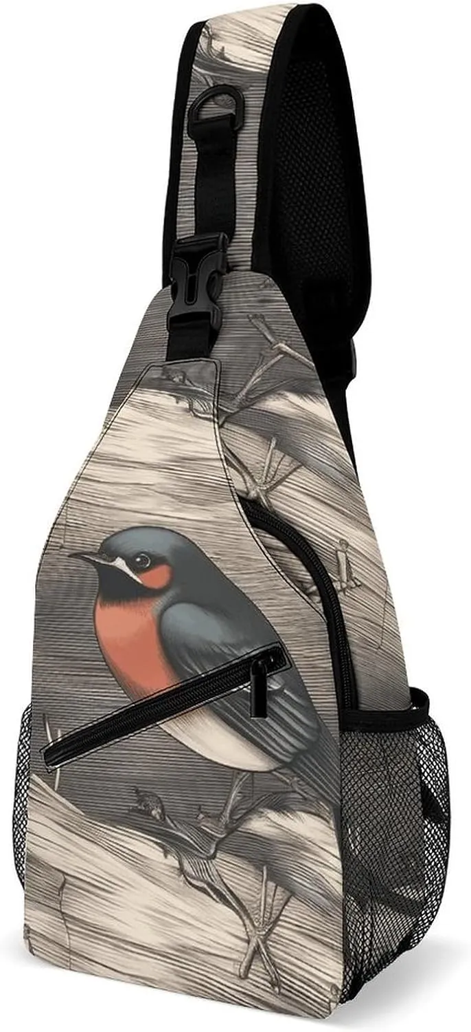Barn Swallow in Graphite Sling Bag for Women Men Sports Chest Bag Travel Fanny Pack Crossbody Backpack, 38x20cm