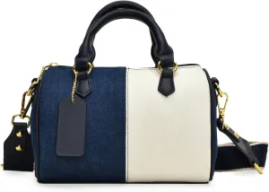 Barrel-shaped Denim Handbag and Purse Women Small Tote Shoulder Crossbody Bag with Guitar Adjustable Shoulder Strap