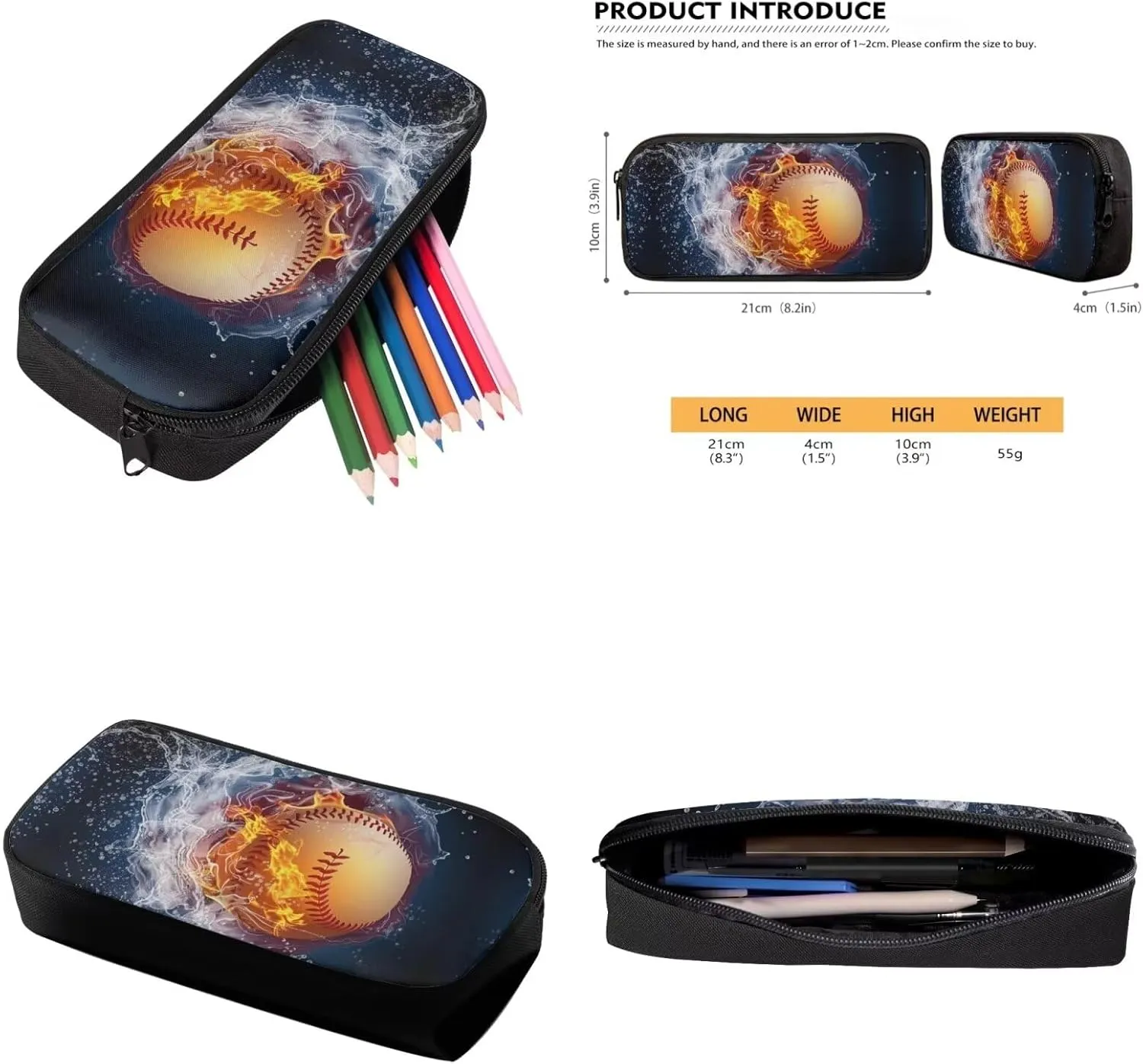 Baseball 3Pcs School Bag with Lunch Bag Pencil Case Kids Backpacks Boys Picnic Bag Lunch Box Kids Pencil Bag for Girls Water Resistant Girls Lunch Bags for School Insulated