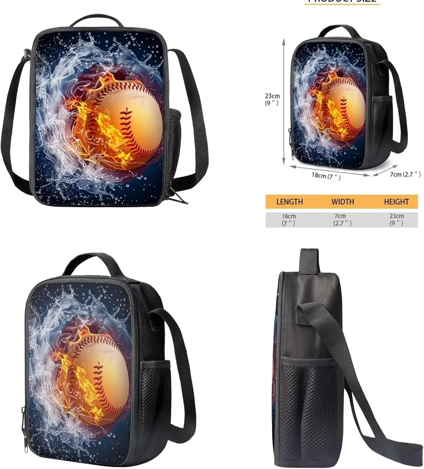 Baseball 3Pcs School Bag with Lunch Bag Pencil Case Kids Backpacks Boys Picnic Bag Lunch Box Kids Pencil Bag for Girls Water Resistant Girls Lunch Bags for School Insulated