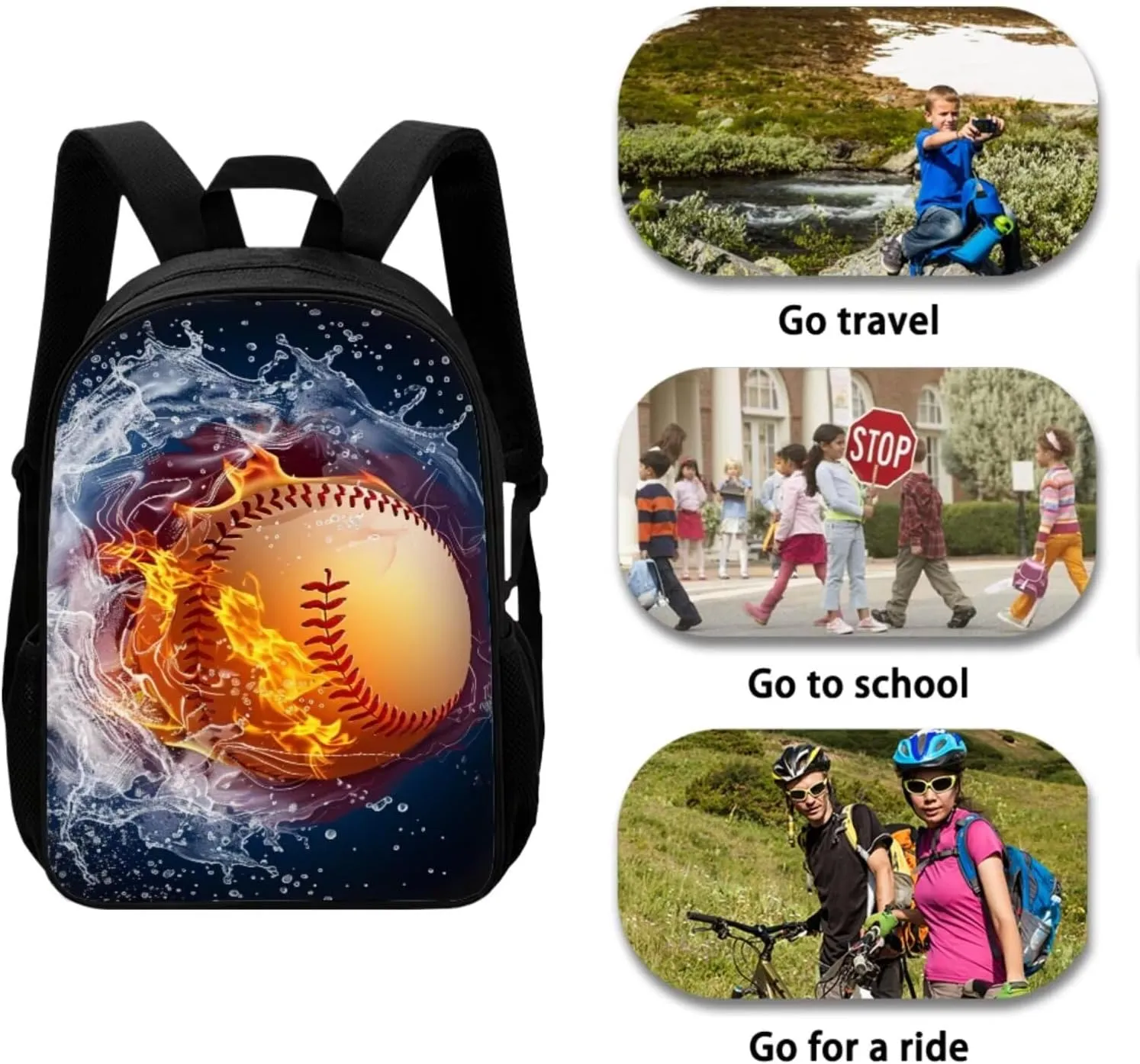 Baseball 3Pcs School Bag with Lunch Bag Pencil Case Kids Backpacks Boys Picnic Bag Lunch Box Kids Pencil Bag for Girls Water Resistant Girls Lunch Bags for School Insulated
