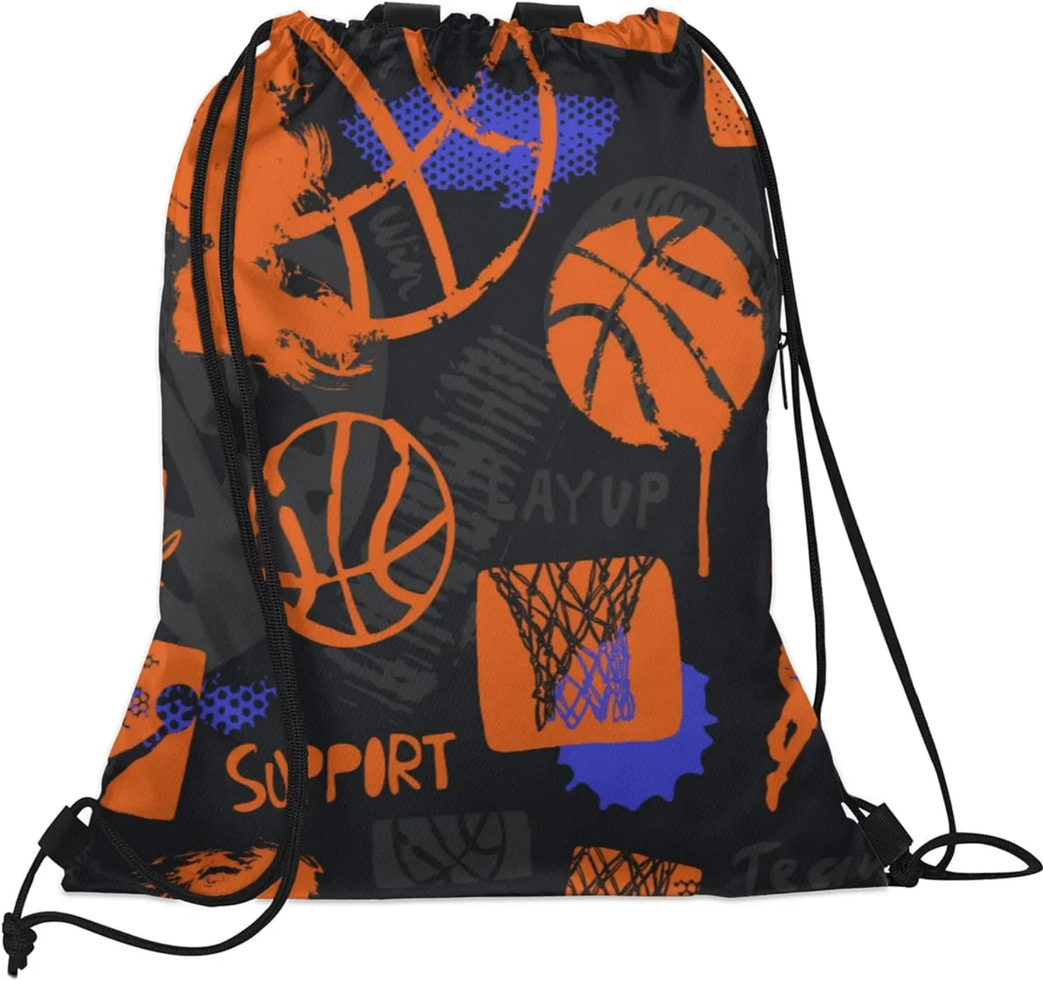 Basketball Drawstring Backpack,Waterproof Sports Gym Bag with Shoes Compartment and Bottle Holder,Travel Tote Bags for Beach,Swimming,Yoga Gifts