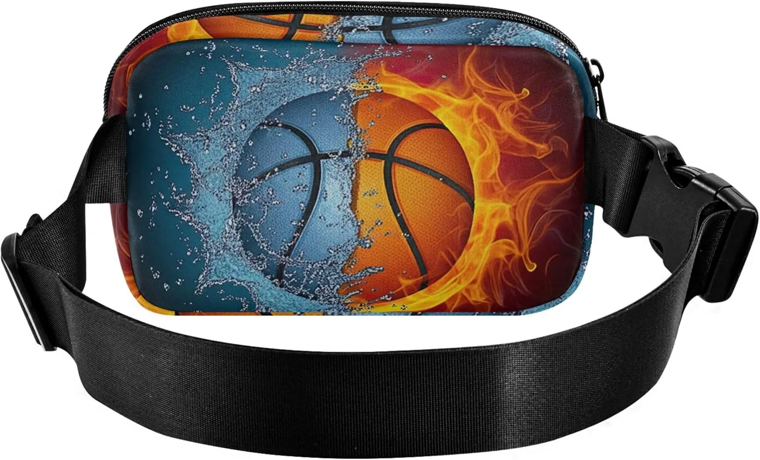 Basketball Split Water Fire Womens Fanny Pack Waterproof Hip Pack Belt Pouch Trendy Waist Purse for Women