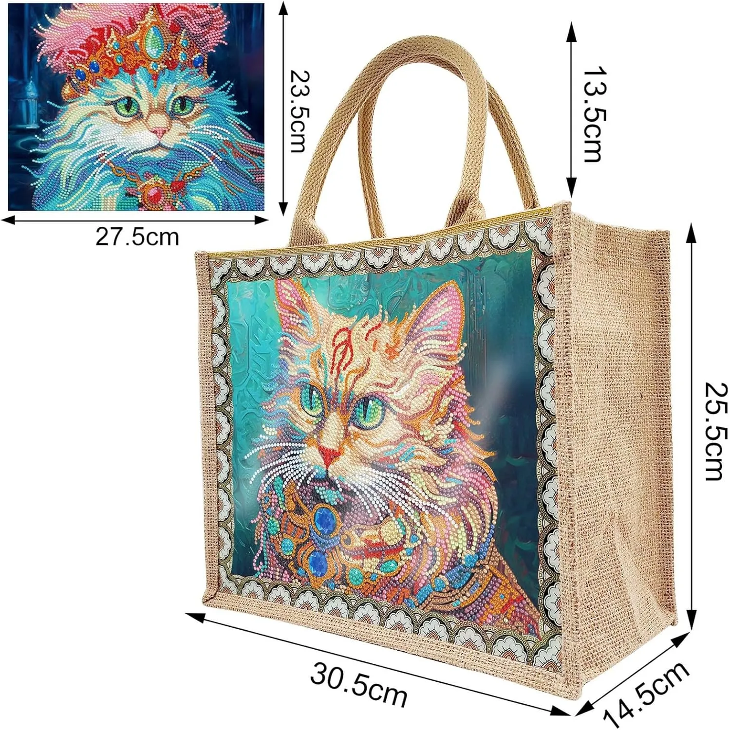 BAYUNOE 2Pcs Mandala Handbag Handmade Diamond Art Painting Purses with Canvas Pattern DIY Shoulder Makeup Bag for Women Art Craft Gift-Cat