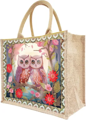 BAYUNOE Mandala Handbag Handmade Diamond Art Painting Purses with 2Pcs Replaceable Canvas Pattern DIY Shoulder Makeup Bag for Women Art Craft Gift-Owl Couple