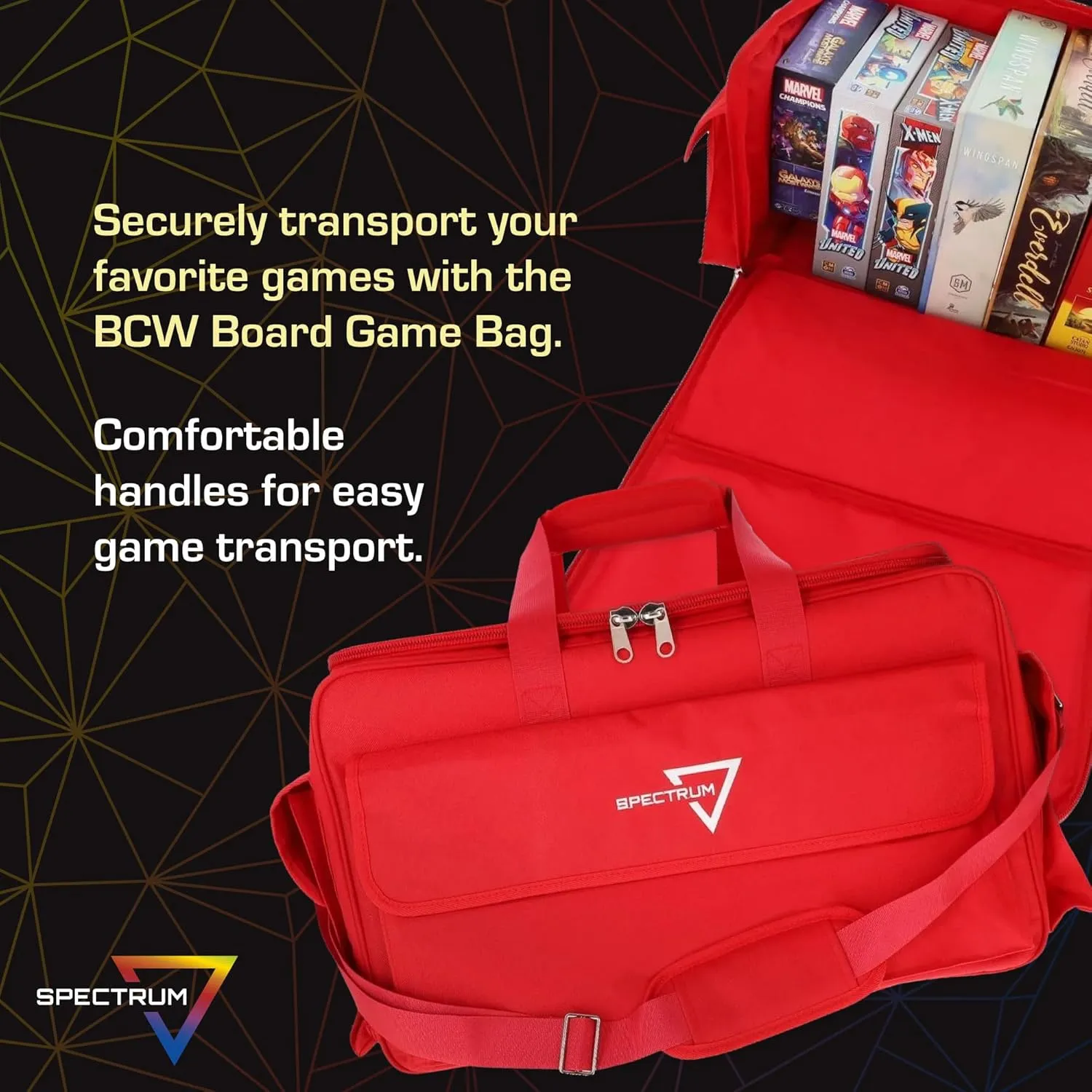 BCW Spectrum Board Game Bag | Durable Duffle for 6-8 Board Games | Expandable Pockets & Storage | Comfortable Removable Shoulder Strap | Easy Top & Side Access